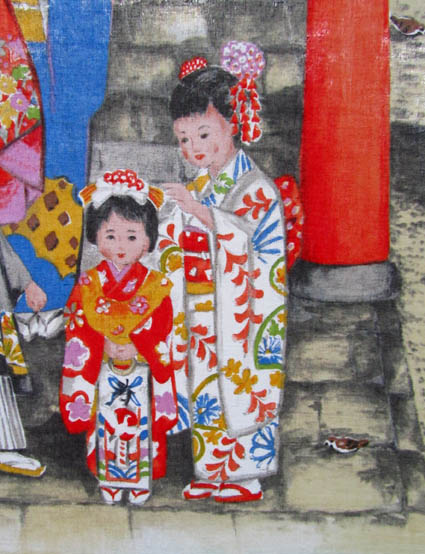 Japanese scene fabric detail