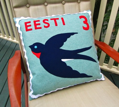 Estonian swallow stamp cushion