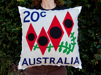 Australian desert pea stamp cushion