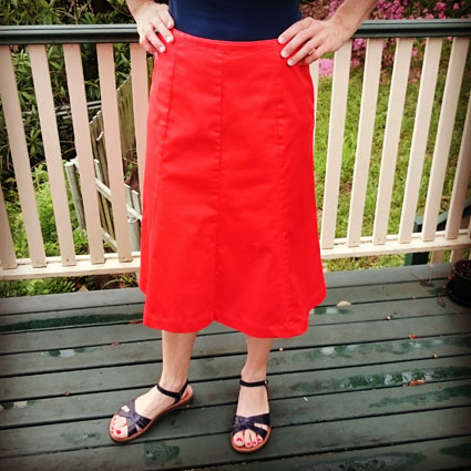 Red eight-gore skirt