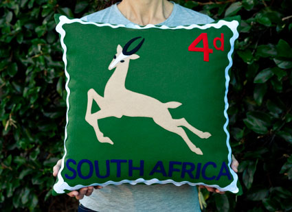South African springbok stamp cushion