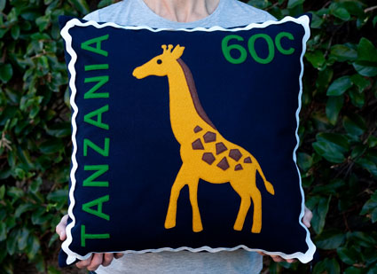 Tanzanian giraffe stamp cushion