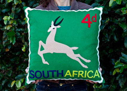 South African springbok stamp cushion