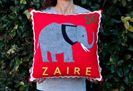 Zairean elephant stamp cushion