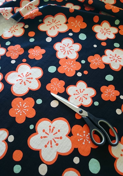 Japanese cherry blossom barkcloth fabric
